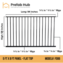 5 ft. Heavy Wrought Iron Fence Galvanized & Powder Coated - 5 ft x 8 ft panel (Flat top)