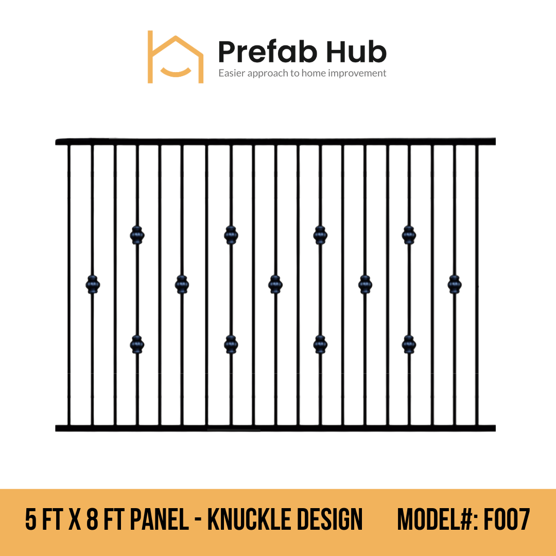 5 ft. Heavy Wrought Iron Fence Galvanized & Powder Coated - 5 ft x 8 ft Panel (Knuckle design)