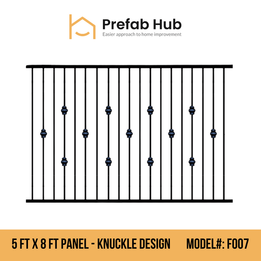 5 ft. Heavy Wrought Iron Fence Galvanized & Powder Coated - 5 ft x 8 ft Panel (Knuckle design)