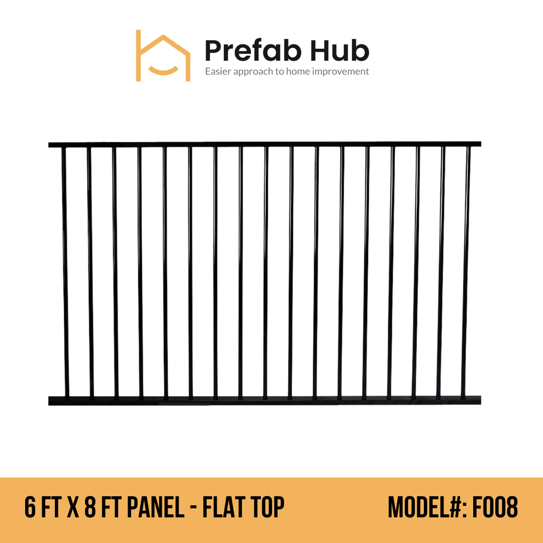 6 ft. Heavy Wrought Iron Fence Galvanized & Powder Coated - 6 ft x 8 ft panel (Flat top)