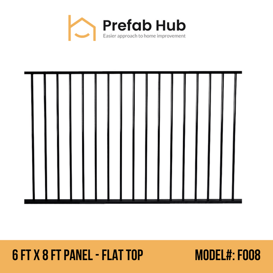 6 ft. Heavy Wrought Iron Fence Galvanized & Powder Coated - 6 ft x 8 ft panel (Flat top)