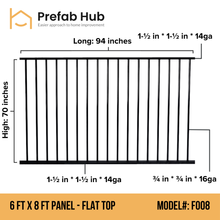 6 ft. Heavy Wrought Iron Fence Galvanized & Powder Coated - 6 ft x 8 ft panel (Flat top)