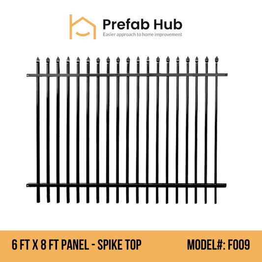6 ft. Heavy Wrought Iron Fence Galvanized & Powder Coated - 6 ft x 8 ft panel (Spike Top)