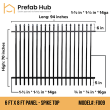 6 ft. Heavy Wrought Iron Fence Galvanized & Powder Coated - 6 ft x 8 ft panel (Spike Top)