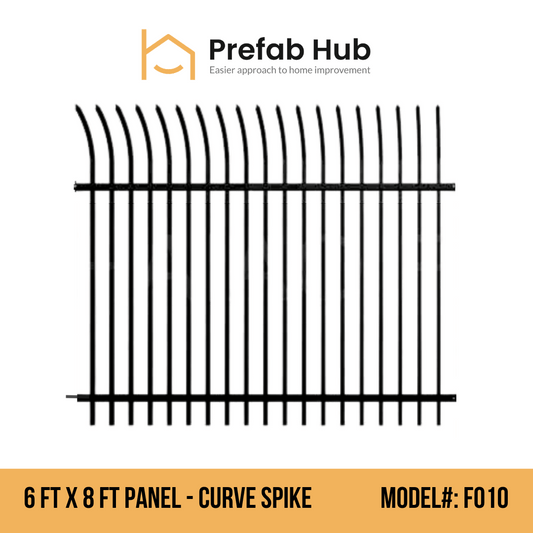6 ft. Heavy Wrought Iron Fence Galvanized & Powder Coated - 6 ft x 8 ft Panel (Curve Spike)