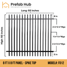 8 ft. Heavy Wrought Iron Fence Galvanized & Powder Coated - 8 ft x 8 ft panel (Spike Top)