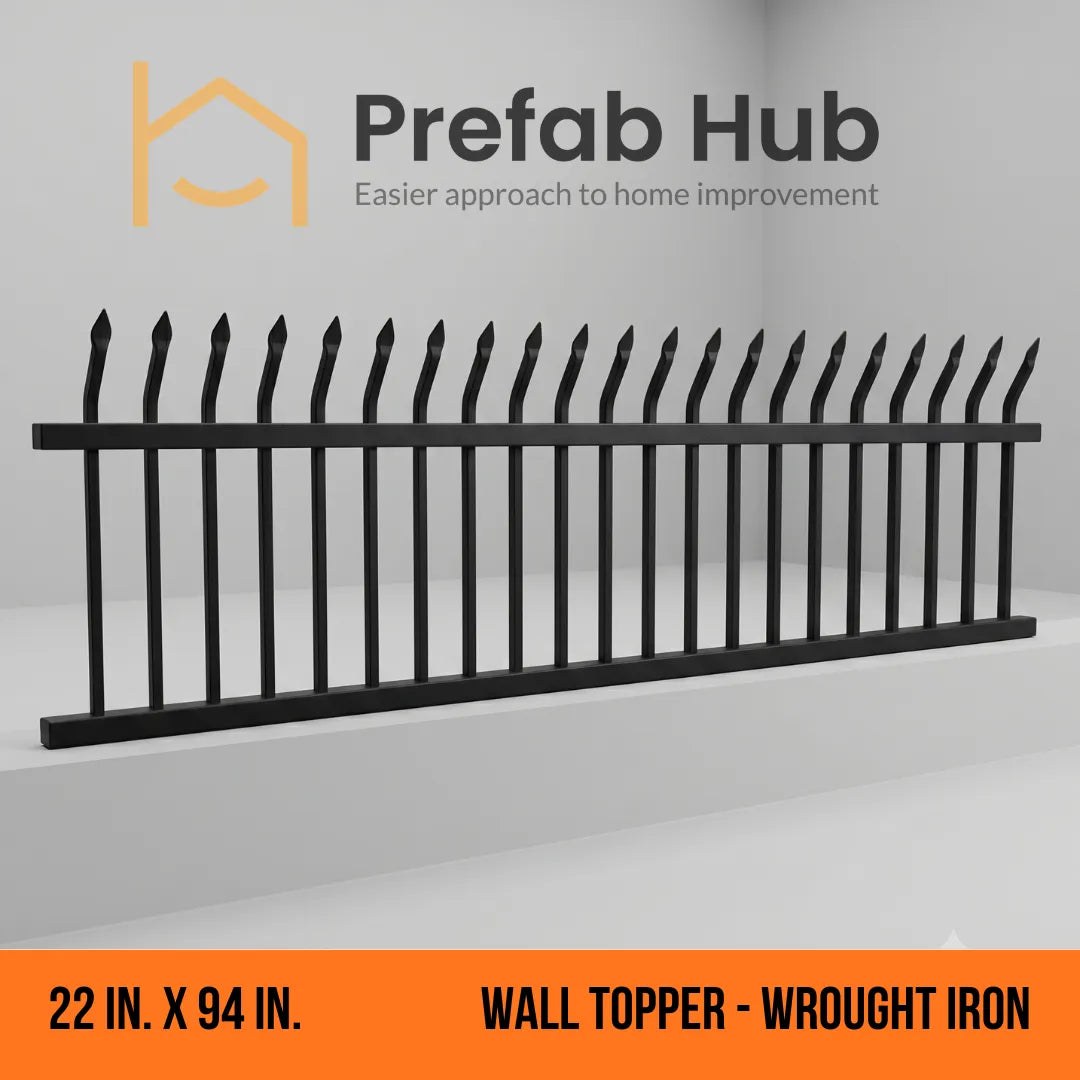 22 in. x 94 in. Wall Topper - Wrought Iron Galvanized & Powder Coated Wall Topper Black (Curved Top)