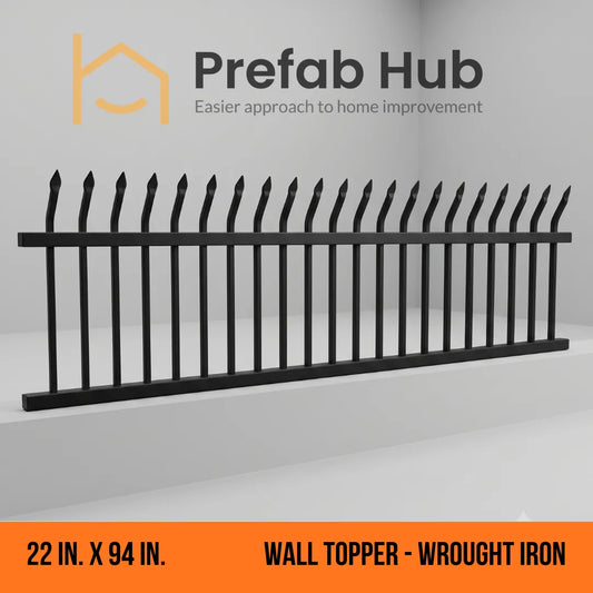 22 in. x 94 in. Wall Topper - Wrought Iron Galvanized & Powder Coated Wall Topper Black (Curved Top)