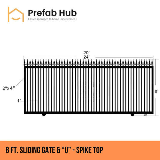 Gates & Door - 8ft Sliding Gate with U-Shaped Track - Spike Top